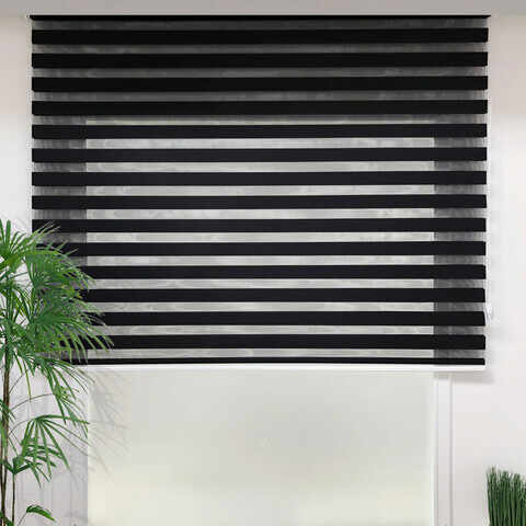 Jaluzea rulou zebra / roleta textila, Lizbon Day & Night, 190x260 cm, poliester, negru