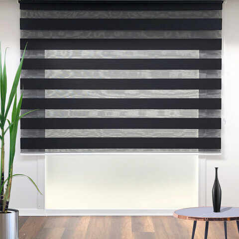 Jaluzea rulou zebra / roleta textila, Pliseli Day & Night, 170x260 cm, poliester, negru
